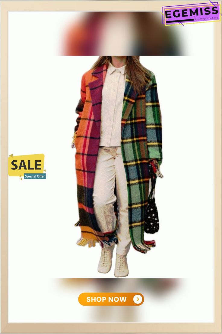 New Long Sleeve Coat Printed Plaid Coat Multicolor Workwear Outerwear With Pockets, Multicolor Outerwear With Pockets For Work, Multicolor Fall Workwear Outerwear, Multicolor Fall Outerwear For Work, Trendy Multicolor Outerwear For Fall, Trendy Multicolor Fall Outerwear, Multicolor Long Coat With Patchwork, Plaid Patchwork Outerwear For Fall, Multicolor Long Sleeve Outerwear For Work