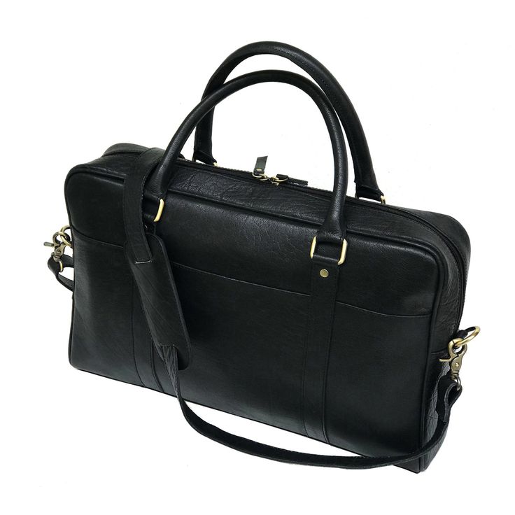 Black Leather Laptop Bag - Single Zipper Compartment-laptop bag-Status Co. Leather Studio Luxury Black Briefcase With Zipper Closure, Black Business Bags With Zipper Pocket, Black Leather Satchel With Zipper Pocket, Classic Black Shoulder Bag With Zipper Pocket, Black Bags For Business Trips With Detachable Strap, Black Soft Leather Bags For Business Trips, Black Satchel With Zipper Pocket For Office, Luxury Black Laptop Bag With Detachable Strap, Black Briefcase With Zipper Pocket For Business