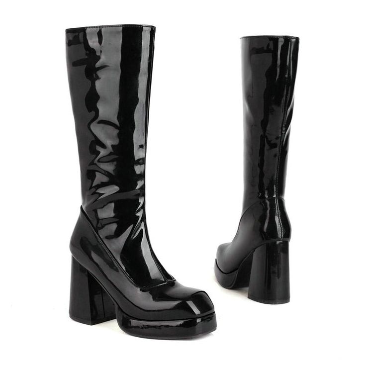 Lolita Women Boots Patent Leather Square Toe Thick Heel Ladies Knee-length High Boots White Black Red Autumn Winter Women Shoes modname=images&cols=1&colspace=10&rowspace=10&align=center Retro Black Heeled Boots For Winter, Tall Knee-high Platform Boots With Round Toe, Retro Black Winter Heeled Boots, Retro Black Platform Boots For Winter, Tall Fit Knee-high Platform Boots With Round Toe, Party Mid-calf Boots With Reinforced Heel And Square Toe, Retro Fitted Black Heeled Boots, Retro Black Boots For Party, Retro Black Boots For Fall