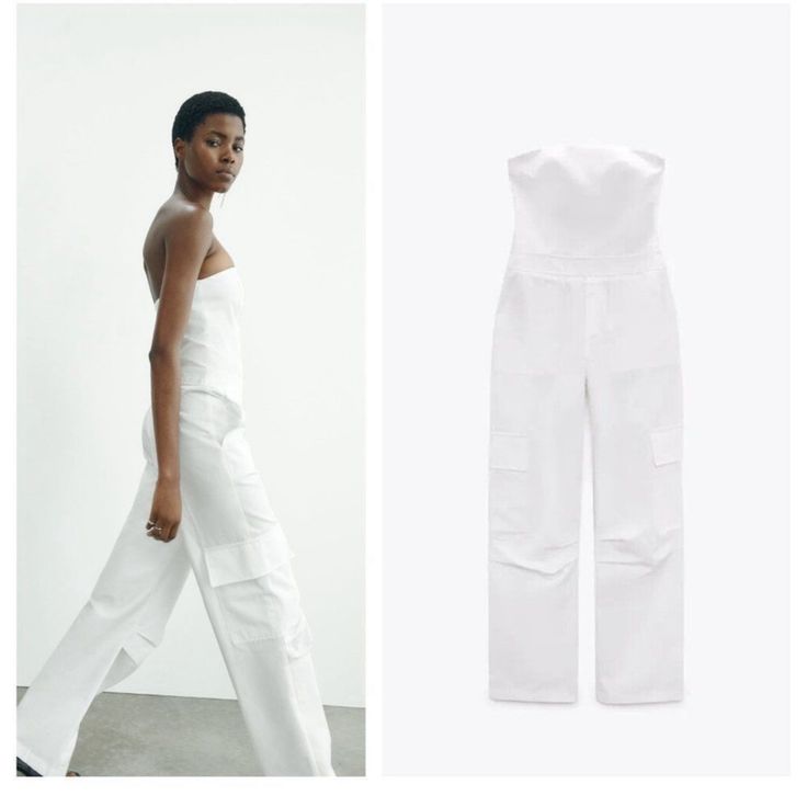 New Without Tag Zara Long Cargo Jumpsuit Size Xs Color White Never Used, I'm Selling It Because It's A Little Long For Me. Strapless Long Jumpsuit With Straight Neckline. Side Pockets And Patch Pocket At Leg. Side Hidden In-Seam Zip Closure. Cotton. Fitted High Waist Cotton Strapless Jumpsuit, Summer Cotton Strapless Fitted Jumpsuit, Fitted High-waist Strapless Jumpsuit With Pockets, Fitted High Waist Strapless Jumpsuit With Pockets, Casual Cotton Strapless Fitted Jumpsuit, Fitted Strapless Jumpsuit With Pockets For Spring, Fitted Cotton Strapless Sleeveless Jumpsuit, Spring Strapless Jumpsuit With Pockets, Cotton Strapless Jumpsuit With Pockets For Spring