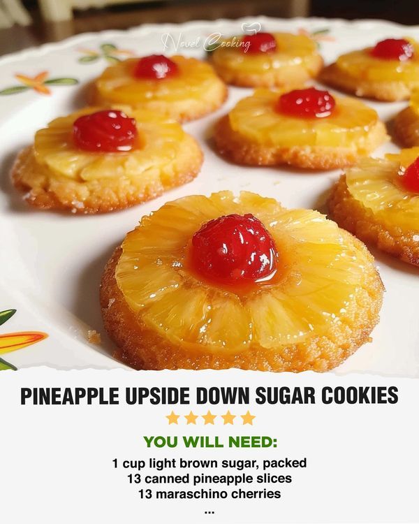 pineapple upside down sugar cookies on a plate