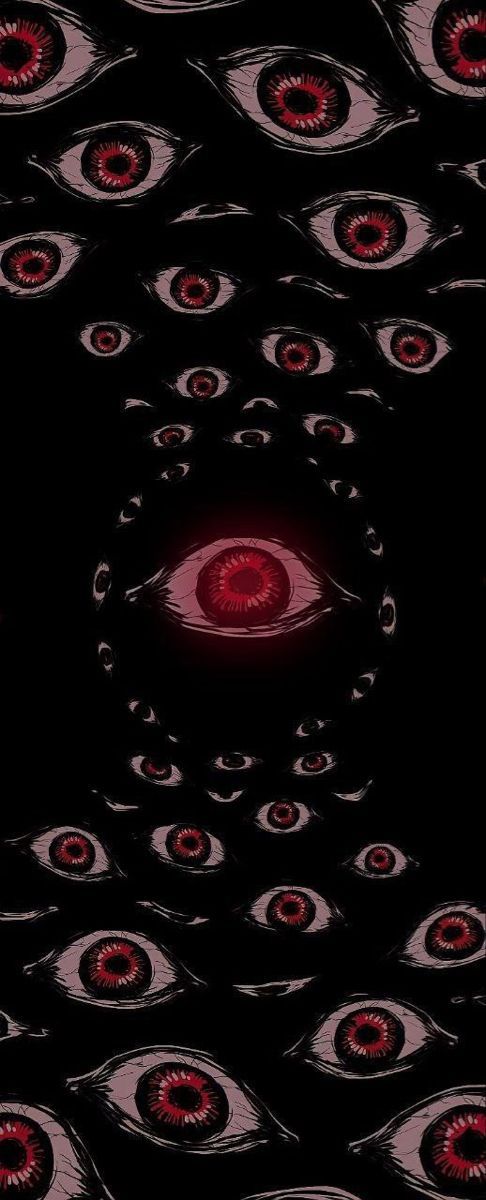 an abstract photo with red and black circles in the center, on a black background