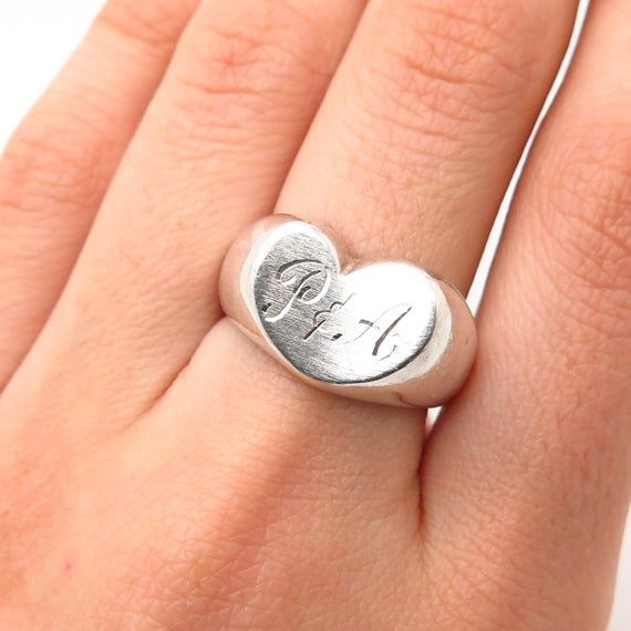 925 Sterling Silver Concave Heart Design Ring Size 7.5 Personalized Open Heart Sterling Silver Ring, Personalized Sterling Silver Heart Ring For Valentine's Day, Valentine's Day Sterling Silver Heart Ring Stamped 925, Classic Sterling Silver Heart-shaped Engraved Ring, Classic Heart-shaped Sterling Silver Engraved Ring, Classic Sterling Silver Heart Engraved Ring, Classic Heart-shaped Engraved Sterling Silver Ring, Silver Rings With Hallmarks For Valentine's Day, Sterling Silver Engraved Signet Ring For Promise