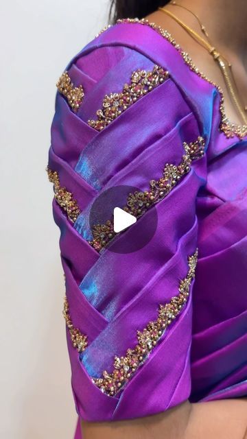 Azalea by Ramya on Instagram: "#designer #different #simple #sleeve" Unique Neck Designs For Blouse, Blouse New Models, Simple Blouse Designs For Saree Back, Flare Hands Blouse, Blouse Designer Latest, Netted Hands Blouse Designs, Blouse Less Design, Sleeves Design For Blouse Latest, Blouse Hand Models Latest