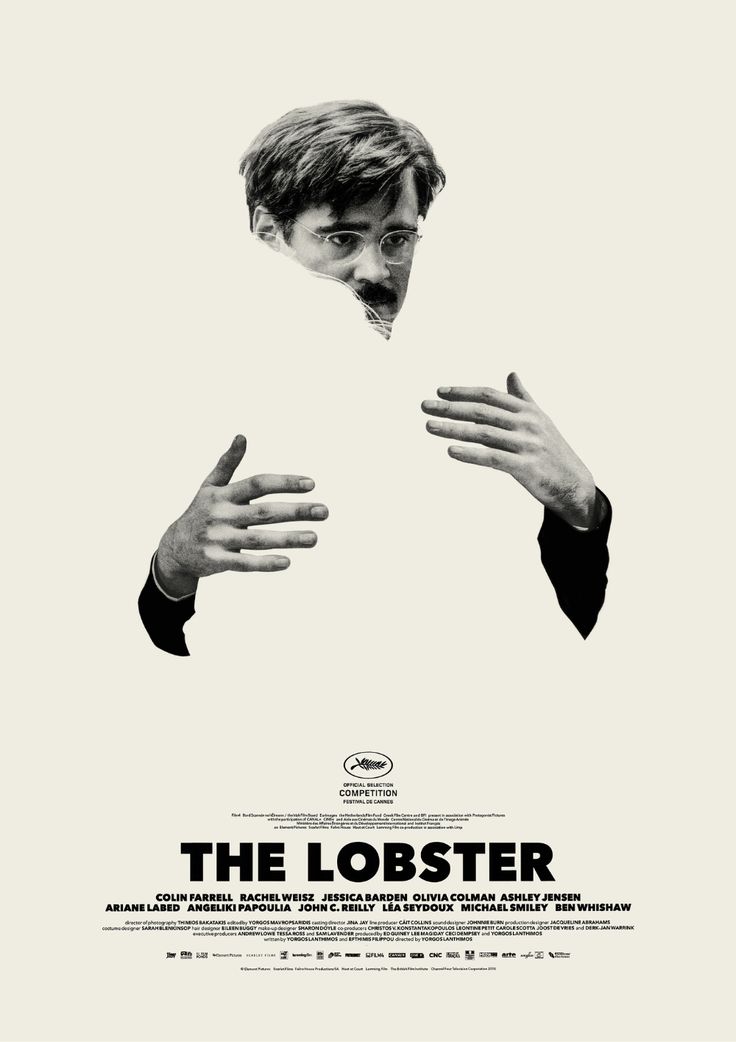 the lobster movie poster with hands reaching out to catch something in front of his face