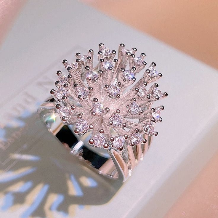 luxury Zircon Snowflake Ring Silver Party birthday jewelry gift Big Rings For Women, Geometry Jewelry, Snowflake Ring, Pave Setting Ring, Big Ring, Ring Settings Types, Silver Party, White Sapphire Ring, Jewelry Wedding Rings