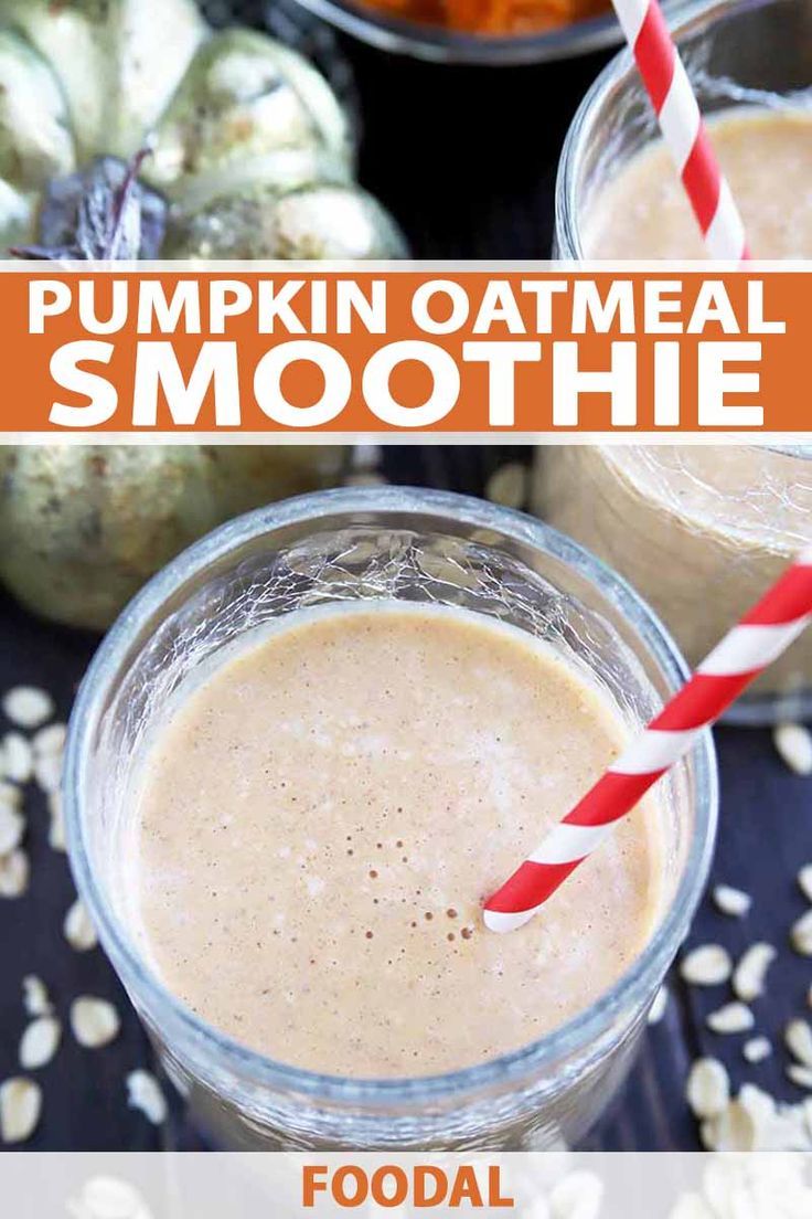 pumpkin oatmeal smoothie with text overlay