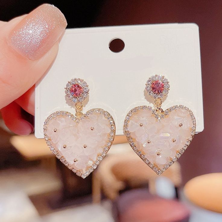 earring type: earringsShape\Pattern: HeartMaterial: Zinc AlloyGender: Female Trendy Heart Drop Earrings For Wedding, Trendy Wedding Heart Drop Earrings, Cute Heart Earrings For Valentine's Day Wedding, Cute Heart Earrings For Wedding On Valentine's Day, Pink Heart Crystal Earrings For Valentine's Day, Pink Heart-shaped Crystal Earrings For Valentine's Day, Pink Crystal Earrings For Valentine's Day, Pink Heart Cut Earrings For Party, Cute Wedding Earrings For Valentine's Day