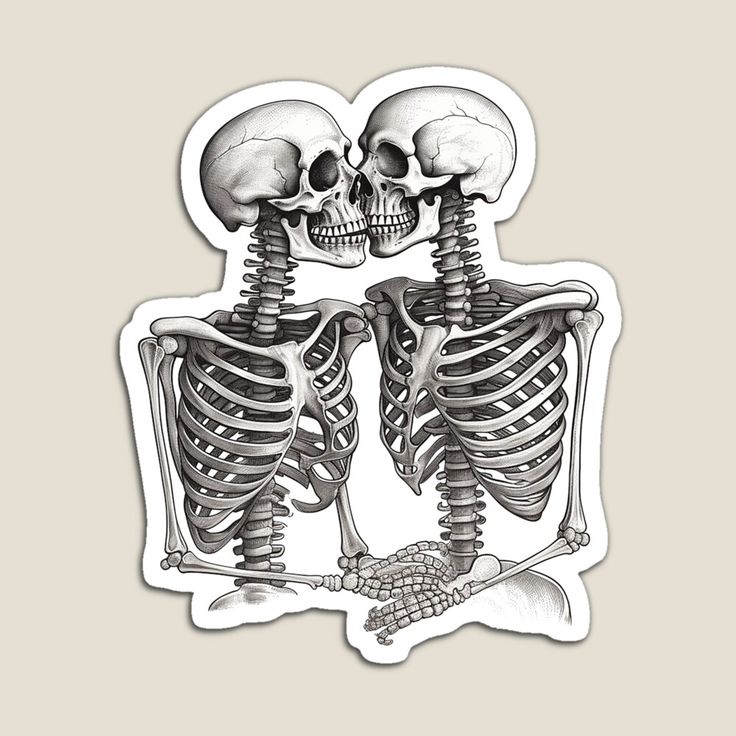 two skeleton stickers are shown in black and white