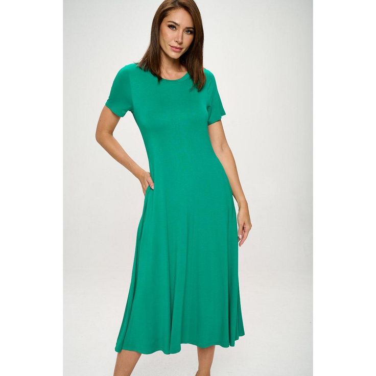 Our Jenesis T-Shirt Dress is perfect for both casual and dressier occasions with its relaxed yet flattering silhouette. Whether you're heading out for a casual brunch date or running errands, this short sleeve t-shirt midi dress with pockets is your go-to choice. Pair it with sneakers or sandals for a laid-back look or dress it up with heels and accessories for a more sophisticated ensemble. Made in USA. Material: 95% Rayon Modal 5% Spandex. Machine washable. T Shirt Midi Dress, Midi Dress With Pockets, Brunch Date, Dress With Pockets, Kelly Green, Running Errands, T Shirt Dress, A Line Dress, Made In Usa