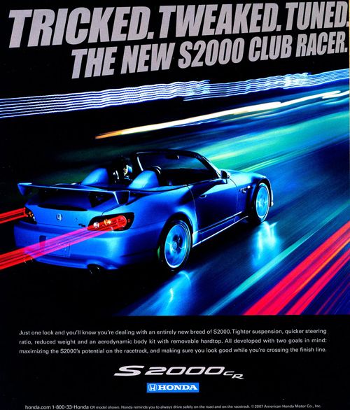 an advertisement for the new s2000 club racer