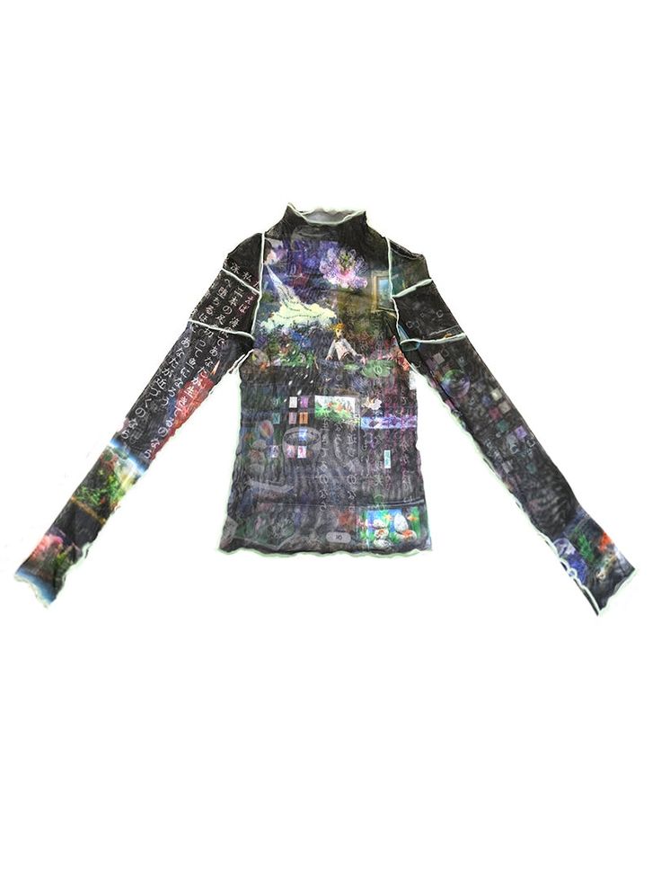 Material: 92% Polyester, 8% Spandex
 Size: SM

 Model: 164cm/45kg




 Length
 Chest
 Waist
 Sleeve Length


 S
 60cm
 78cm
 76cm
 60cm


 M
 62cm
 80cm
 78cm
 M 62cm Fitted Winter T-shirt With Graphic Print, Fitted Multicolor Mesh Top With Crew Neck, Slim Fit Cotton Tops With Graphic Print, Multicolor Slim Fit Cotton Tops, Fitted Multicolor Mesh Top With Graphic Print, Slim Fit Graphic Print Tops For Spring, Fitted Multicolor Mesh Top With Long Sleeves, Stretch Graphic Print Tops For Spring, Graphic Print Stretch Top For Spring