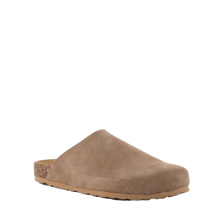 New Routine Mule Brown Textured Footbed Slip-on Slippers, Brown Suede Clogs With Textured Sole, Suede Mules With Cork-bed Midsoles, Slip-on Suede Mules With Cork-bed Midsoles, Suede Slip-on Slippers With Textured Footbed, Comfortable Clogs With Textured Sole And Flat Heel, Comfortable Beige Leather Clogs, Beige Mules With Leather Footbed And Round Toe, Suede Mules With Textured Footbed And Round Toe