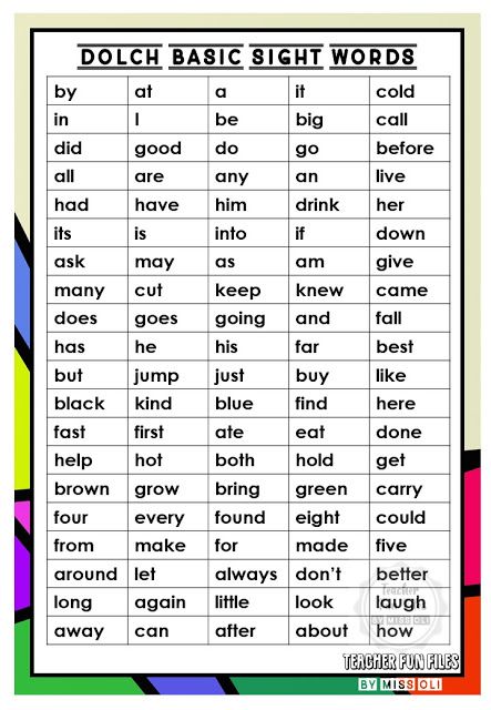 a poster with words that say dolch basic sight words in different colors and shapes