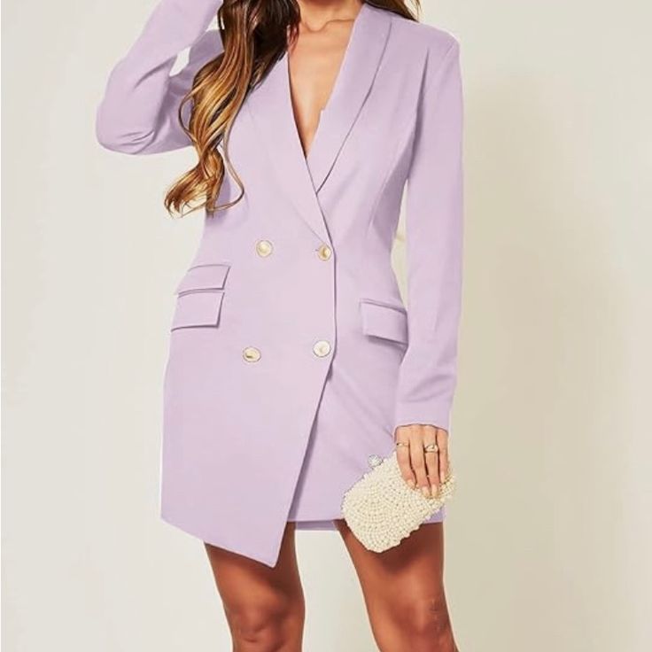 New With Tags Spring Mini Dress In Mauve, Spring Mauve Mini Dress, Chic Mauve Mini Dress For Date Night, Mauve Mini Dress For Spring Date Night, Elegant Mauve V-neck Mini Dress, Lavender Long Sleeve Mini Dress For Spring, Chic Mauve Midi Dress For Spring, Purple Knee-length Mini Dress For Day Out, Purple Knee-length Mini Dress For Brunch