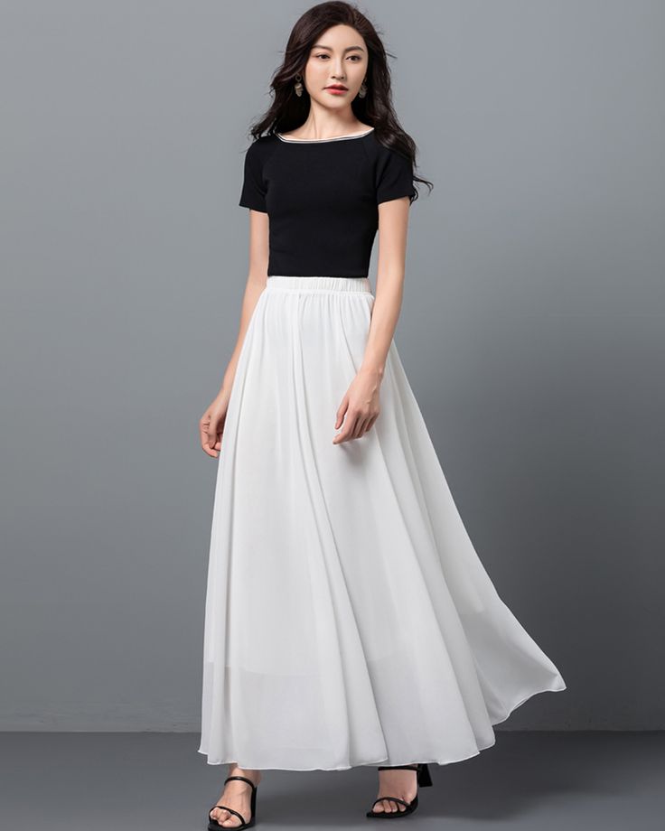 * A long skirt with elastic waist. * A-line shape and wide hem, can make you look more taller and slimmer. * Made of pearl chiffon and fully lined. * Can custom make waist size and skirt length. * Material: 100% polyester * Size: True to US size, US 0-US 20 are available, you can let us know your usual size and height in your order. * Shipping: Free shipping Processing time : 5-7 Business days Delivery time : 7-20 Business days Tracking number available If you need rush order or expedited shippi Flowy A-line Dress With Lined Skirt, Chic A-line Lined Maxi Skirt, Chic A-line Maxi Skirt With Relaxed Fit, Chic A-line Maxi Skirt With Lining, White A-line Dress With Flowy Skirt, Elegant Long Dress In Solid Color, Chic A-line Flowy Maxi Dress, Elegant White Skirt Solid Color, Flowy Solid Color Maxi Skirt