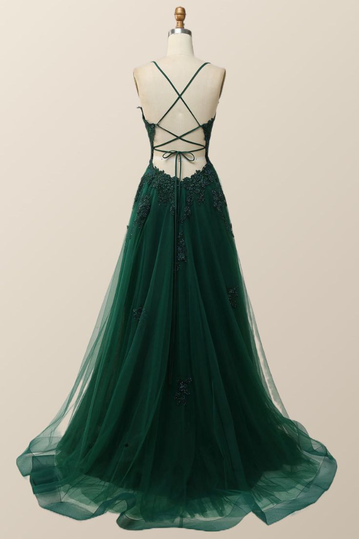 Green Evening Dress With Corset Back For Gala, Green Prom Dress With Sheer Bodice, Green Backless Evening Dress With Sweep Train, Green Tulle Dress With Corset Back, Green Wedding Evening Dress With Corset Back, Green Spaghetti Strap Evening Dress For Prom, Green Tulle Evening Dress With Sweetheart Neckline, Green Evening Dress With Corset Back For Formal Occasions, Green Corset Back Evening Dress For Formal Occasions