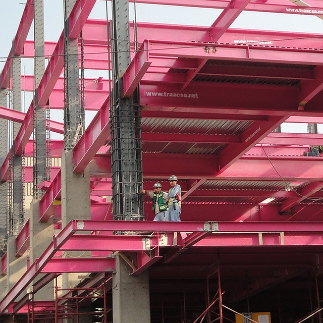 Pink construction with people Pink Construction, Pink Building, Pink Singer, Pink Inspiration, Pink Passion, Creative Architecture, Pink Stuff, Pink Things, I Believe In Pink