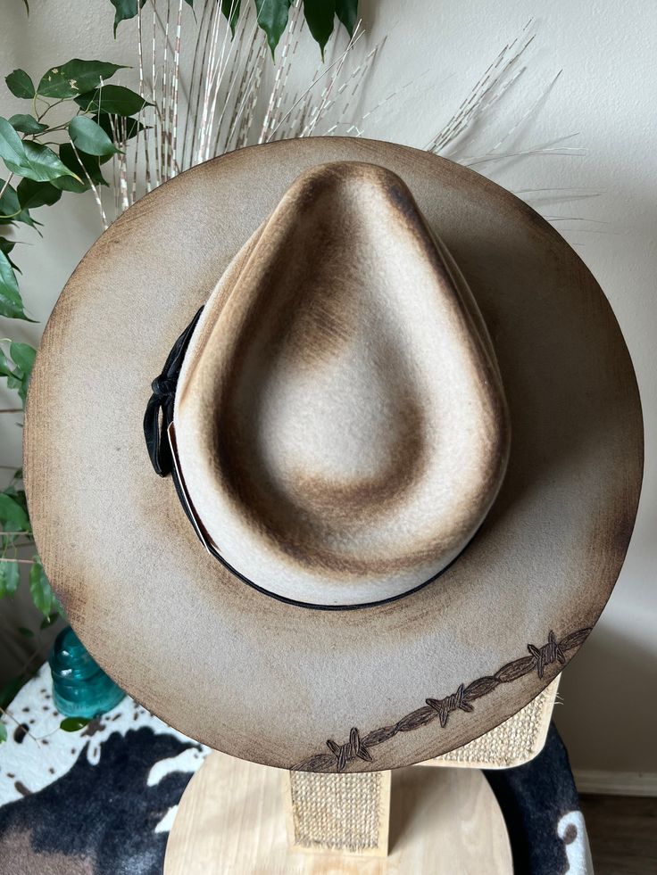 Size Large - Custom burned Charlie 1 Horse hat Message my Instagram @wildheiferhatco for custom orders! Custom Brimmed Fedora For Ranch, Fitted Rustic Hat For Country Events, Artisan Fitted Hats For Ranch, Artisan Ranch Hat With Short Brim, Artisan Hat With Short Brim For Ranch, Fitted Artisan Ranch Hats, Artisan Short Brim Hat For Ranch, Artisan Style Brimmed Hats For Ranch, Custom Flat Brim Fedora For Western-themed Events