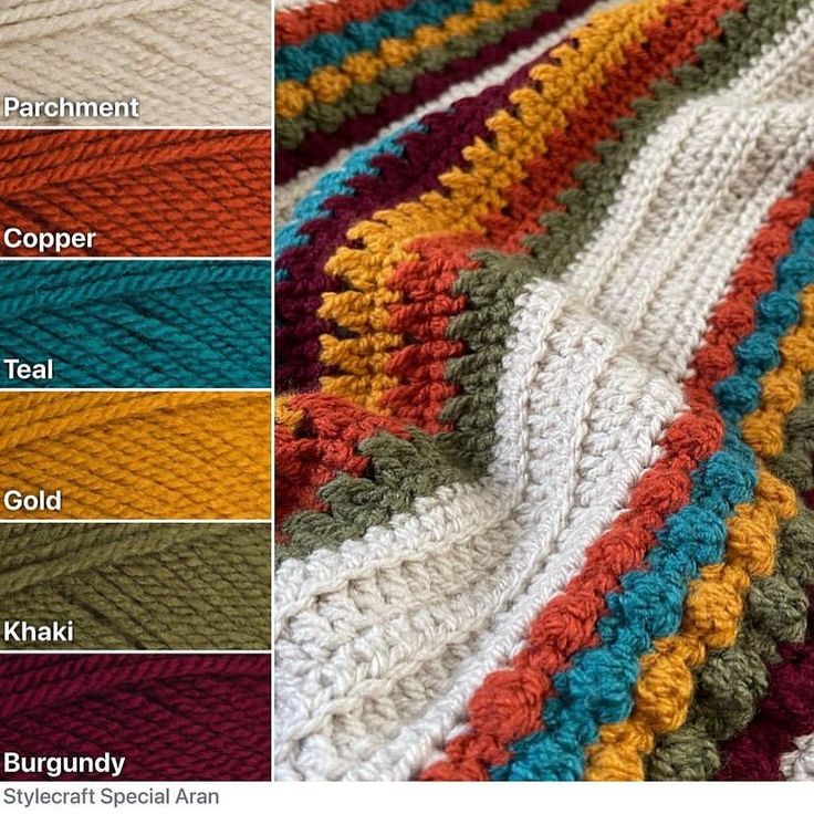 crocheted afghans with different colors and sizes