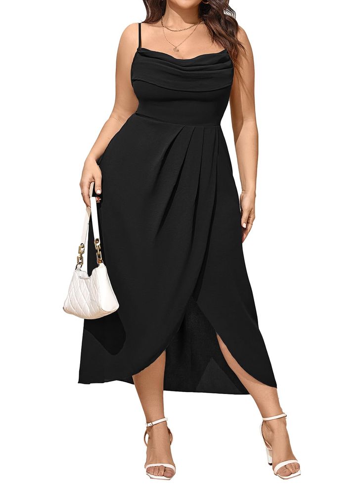 PRICES MAY VARY. MATERIAL: The Plus Size Dress Is Made Of 95% Polyester 5% Elastane, Comfy, Lightweight, Breathable, Skin-Friendly, Halter Dresses Are Perfect For Summer FEATURES: Women's Plus Size Dress/ Women's Maxi Dress/ Party Dress/ Women's Front Split Dress/ Cowl Neck Dress/ Elegant Cocktail Dresses/ Adjustable Spaghetti Straps/Elastic Waist/ Mid-Length/ Ruched Design At Bust/ Plus Size Long Dress/ Sleeveless Long Dresses/ Spaghetti Strap Backless Bodycon Summer Dresses/ Sexy Slim Fit Nigh Dress Up A Black Dress For A Wedding, Black Dress Colorful Accessories, Dresses That Hide Tummies, Cocktail Dresses For Women In Their 40s, Dress For Wedding Guest Plus Size, Semi Formal Winter Wedding Guest, Midsize Cocktail Dress, Amazon Cocktail Dresses, Plus Size Cocktail Dress Wedding Guest