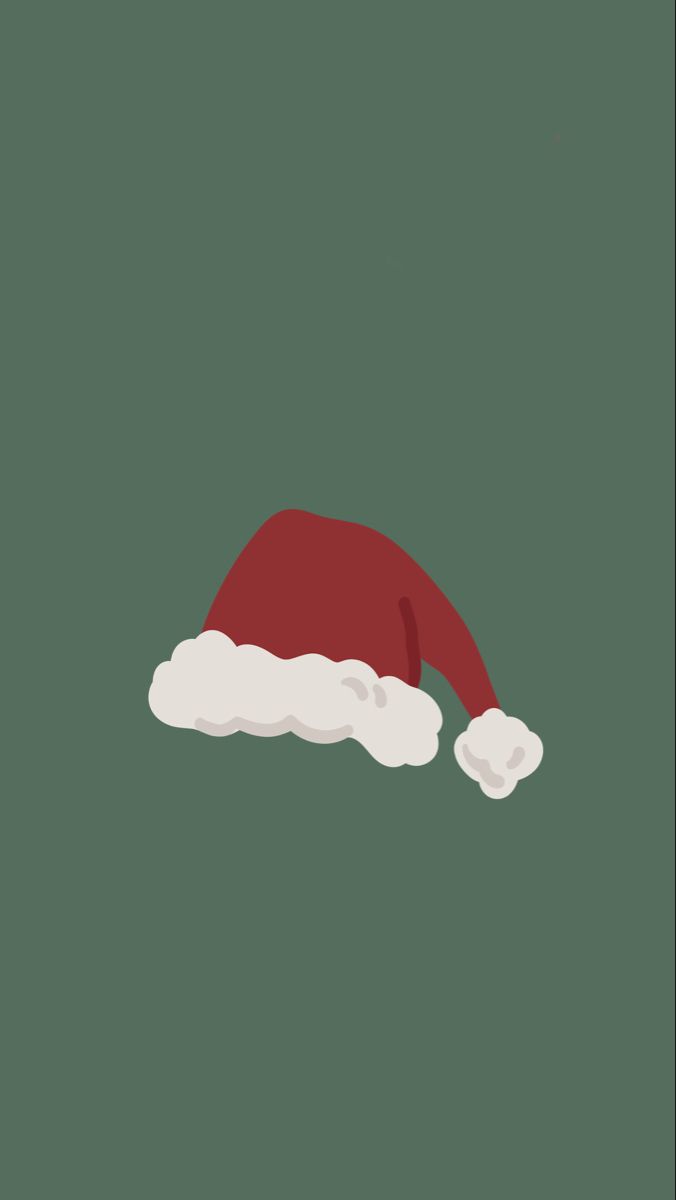 a red santa hat on top of a green background with white clouds in the bottom