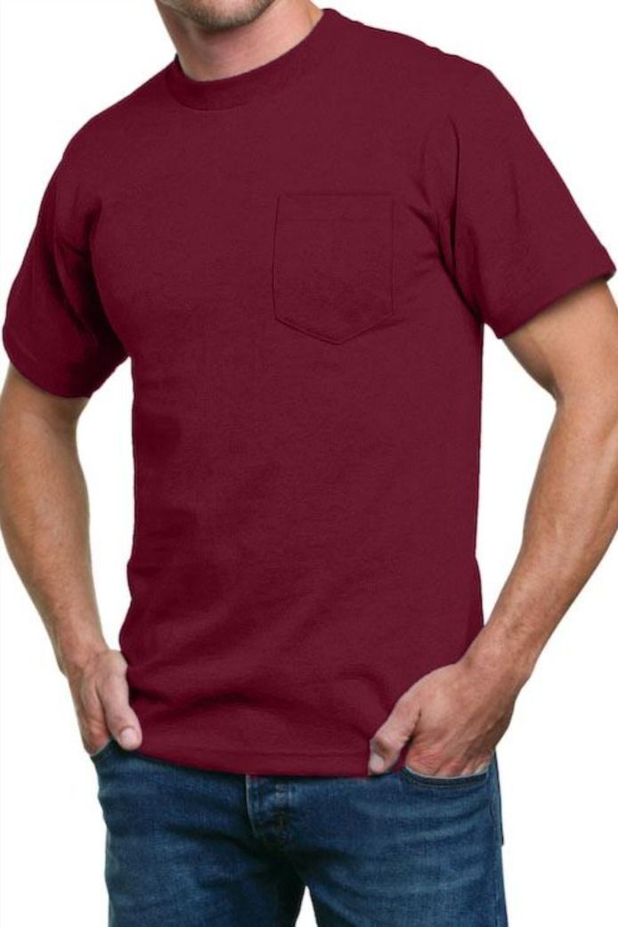 6.1 oz. 100% Cotton Tee Shirt with Pocket Left Chest Pocket Crew Neck, Tapered Shoulder-to-Shoulder Double Needle Bottom Hem and Sleeves Solid Color Short Sleeve T-shirt With Pockets, Basic Short Sleeve T-shirt With Pockets, Short Sleeve T-shirt With Pockets, Solid Color Cotton Short Sleeve T-shirt, Graphic Tee Short Sleeve T-shirt With Pockets, Red Short Sleeve Solid Color Shirt, Basic Cotton T-shirt With Pockets, Basic Design Cotton Shirt With Short Sleeves, Shirt With Pocket