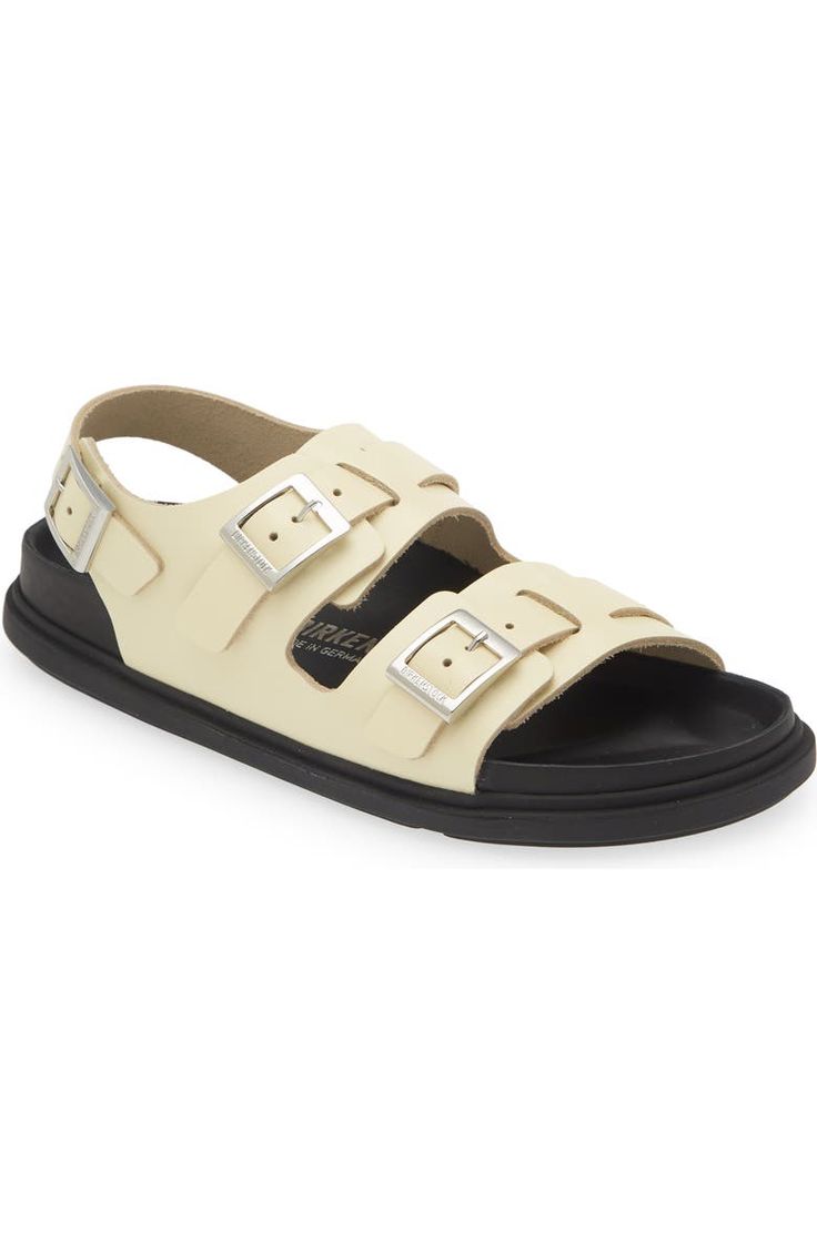 Birkenstock Cannes High Shine Exquisite Sandal (Women) | Nordstrom Leather Slingback Sandals With Textured Footbed, Leather Closed Toe Sport Sandals With Buckle, Leather Closed Toe Sport Sandals With Buckle Closure, Modern Footbed Sandals With Buckle Closure For Beach, Modern Cushioned Footbed Sandals With Single Toe Strap, Modern Leather Slingback Sandals With Textured Footbed, Leather Double Strap Slingback Sandals With Textured Footbed, Modern Leather Footbed Slingback Sandals, Modern Beach Footbed Sandals With Buckle Closure