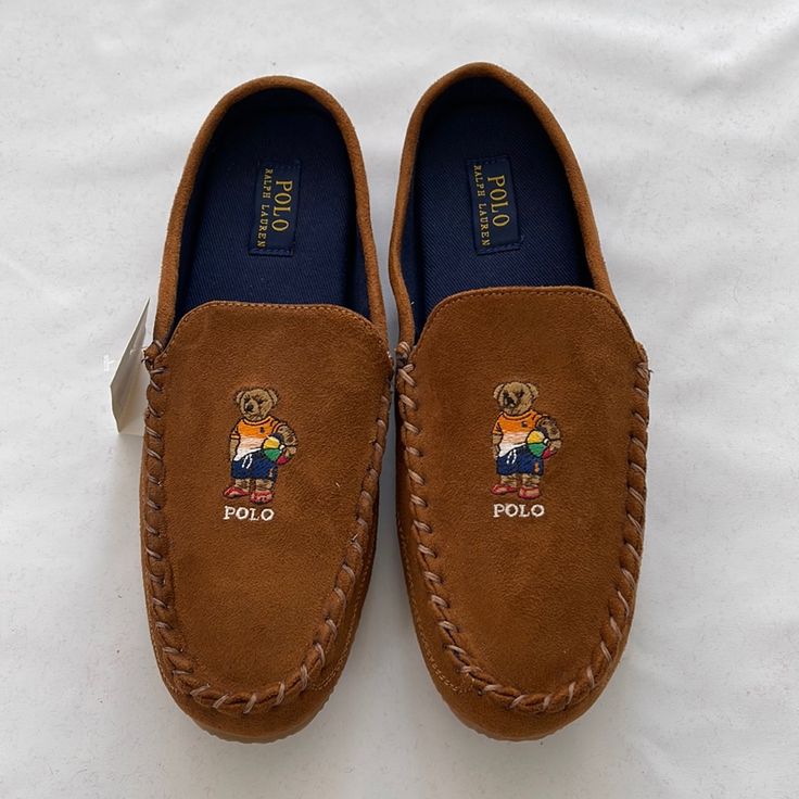 Polo Ralph Lauren Men’s Mocasines Polo Beach Bear Slippers New With Tags Color: Tan Casual Suede Outdoor Slippers, Casual Outdoor Suede Slippers, Casual Slippers With Leather Footbed, Casual Non-slip Slip-on Moccasins, Casual Leather Loafers For The Beach, Casual Beach Loafers, Casual Non-slip Round Toe Moccasins, Casual Suede Slippers With Leather Sole, Casual Brown Outdoor Slippers