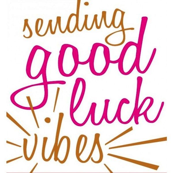 the words sending good luck vibes are written in pink and orange on a white background