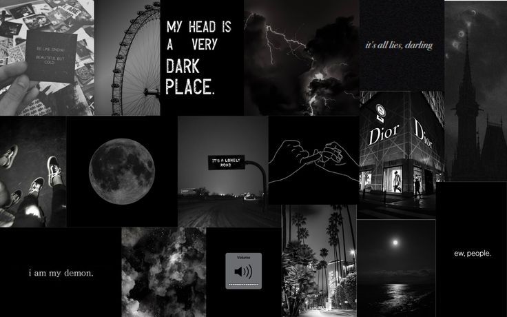 black and white collage with text that reads, my head is a very dark place