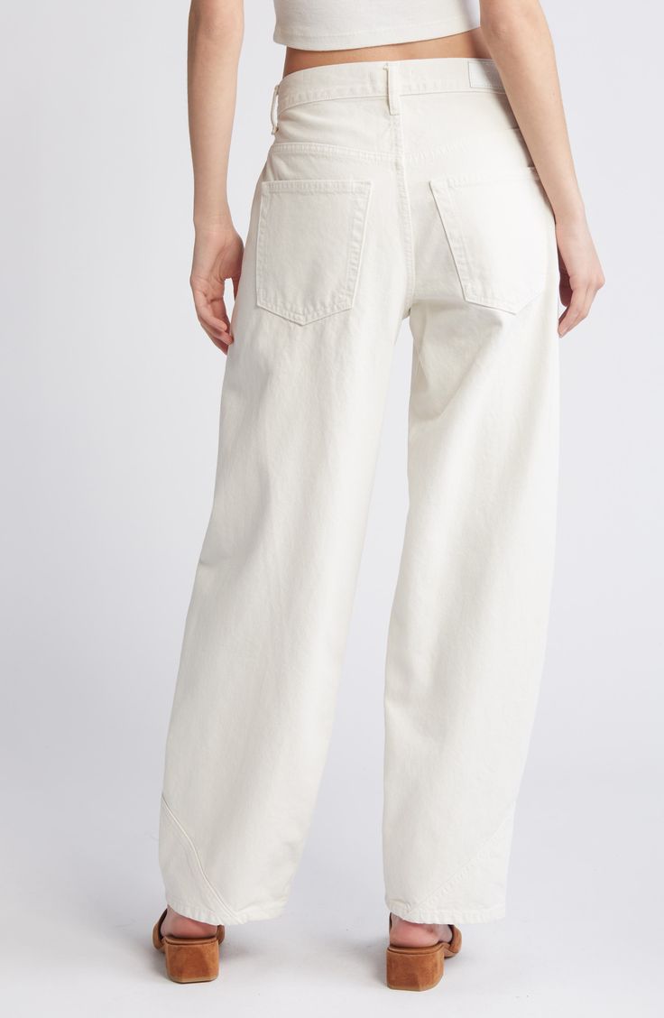 Hit refresh on white-jeans season with a with a sturdy, all-cotton denim pair turned out in a trending tapered silhouette with diagonal seaming. 30" inseam; 17" leg opening Zip fly with button closure Five-pocket style 100% cotton Machine wash, tumble dry Imported Spring Cropped Tapered Cotton Jeans, Spring Tapered Cropped Cotton Jeans, Spring Cotton Tapered Cropped Jeans, Modern White Jeans For Work, Chic White Jeans With Straight Hem, Chic White Straight Hem Jeans, Modern Jeans With Contrast Stitching For Spring, Modern Spring Jeans With Contrast Stitching, Cotton Jeans With Contrast Stitching