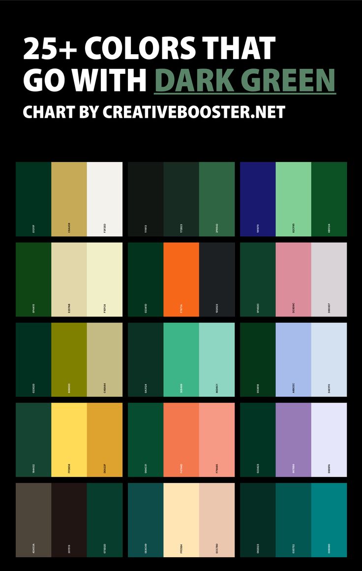 the color chart for 25 + colors that go with dark green by creativebooster net