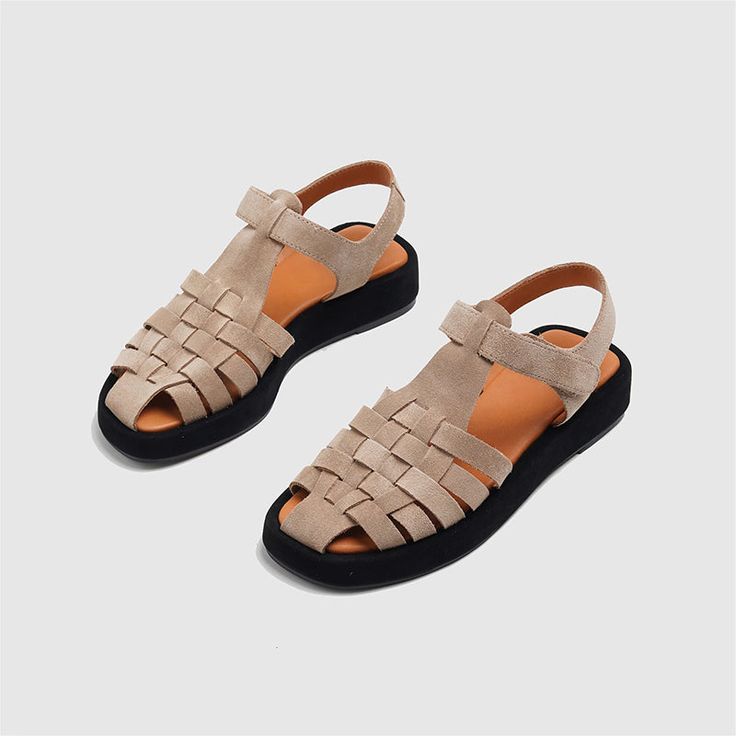 Designer Fisherman Shoes Genuine Leather Gladiator Sandals Soft Knit Touch-strap in Black/Camel Apricot Beige, Fisherman Shoes, Leather Gladiator Sandals, Black Camel, Leather Flats, Gladiator Sandals, Soft Knits, Strap Sandals, Apricot