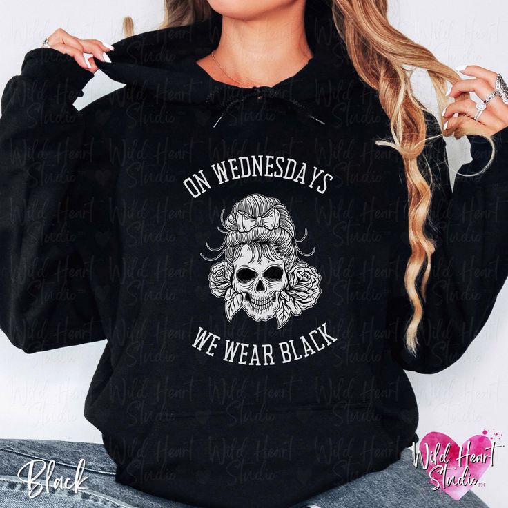 This On Wednesdays We Wear Black shirt was designed especially for elder emo spooky babes with a preppy goth flair. Make a statement as you stand out from the pink pack with your matching ghoul gang tees and metalcore style. 🖤 Looking for this design on a T-Shirt? I've got you! https://wildheartstudiotx.etsy.com/listing/1773114459 THE NITTY GRITTY: 💕  MATERIALS + PRODUCTION 💕 ➢All sweatshirts are designed by me in my studio in Texas, and printed by my partners using an eco-friendly direct-to- Black Punk Hoodie For Alternative Fashion, Black Emo Cotton Hoodie, Black Cotton Emo Hoodie, Halloween Punk Hoodie With Skull Print, Punk Halloween Hoodie With Skull Print, Punk Halloween Hoodie With Skull Design, Punk Skull Hoodie For Halloween, Black Edgy Hoodie For Alternative Fashion, Black Grunge Hoodie For Alternative Fashion