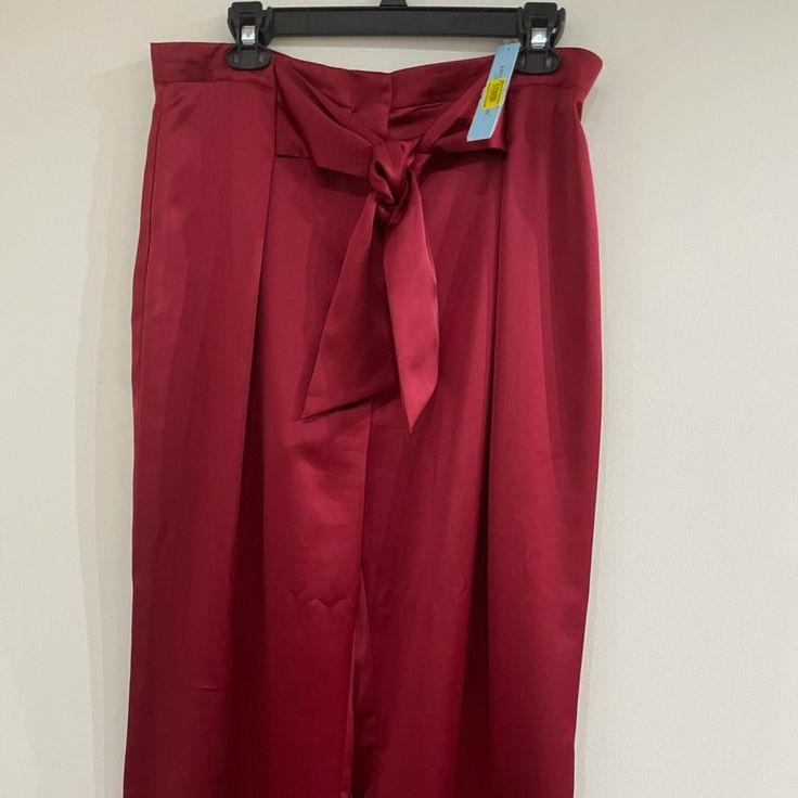 Nwt Satin Wide Leg Pant Bright Wine Red Color Comes With Tie Belt It Can Be Used To Tie From Front Or To The Back Great For Casual Or Formal Wear Burgundy Wide Leg Pants For Party, Red Satin Bottoms For Summer, Red Satin Summer Bottoms, Red Satin Party Bottoms, Red Wide-leg Bottoms For Formal Occasions, Formal Red Wide Leg Bottoms, Elegant Red Satin Bottoms, Red Satin Bottoms, Red High-waisted Pants For Formal Occasions