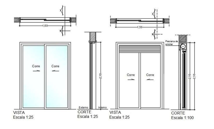 an architectural drawing shows the details of two doors