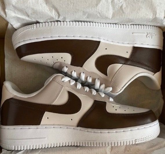 Dark Brown and Beige Custom AF1 Handmade Personalized Air - Etsy Sepatu Air Jordan, Vans Painted, Обувь Air Jordan, Boty Nike, Skor Sneakers, Nike Shoes Air Force, Nike Brown, Dr Shoes, Jordan Shoes Girls