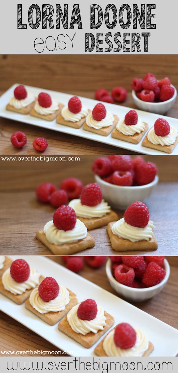 some raspberries are sitting on top of small desserts with the words, how to make lorna doone easy desert