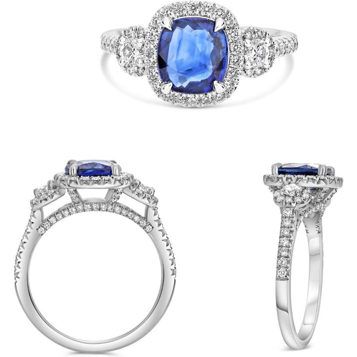 Roman & Jules Platinum Cushion Sapphire Ring with Diamond Halo and Endless Love Luxury Cushion Cut Sapphire Diamond Ring, Luxury Gia Certified Cushion Cut Sapphire Ring, Formal Sapphire Ring With Cushion Brilliant Cut, Formal Sapphire Ring With Brilliant And Cushion Cut, Formal Cushion Cut Sapphire Ring With Diamond, Formal Fine Jewelry Sapphire Cushion Cut Ring, Luxury Cushion Cut Diamond Ring For Formal Events, Luxury Cushion Cut Diamond Ring For Formal Occasions, Formal Luxury Cluster Ring With Cushion Cut