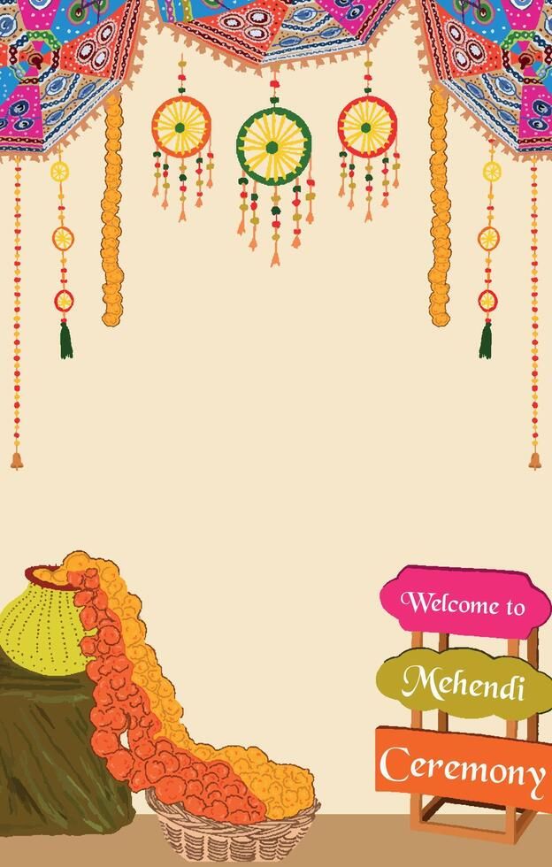 the welcome sign for mehnfi ceremony is displayed in front of a colorful backdrop