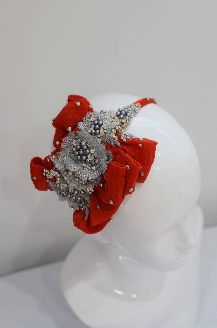 I've made this super glam headband with vintage and non Swarovski crystals and vintage dress belt among other things. It's as glam as it gets!  Spot clean only to keep your headband looking great for longer. Made by me in South London! Alice Band, Silver Lace, Dress Belt, Evening Wedding, South London, Turbans, Lace Flowers, Czech Beads, Red Bow