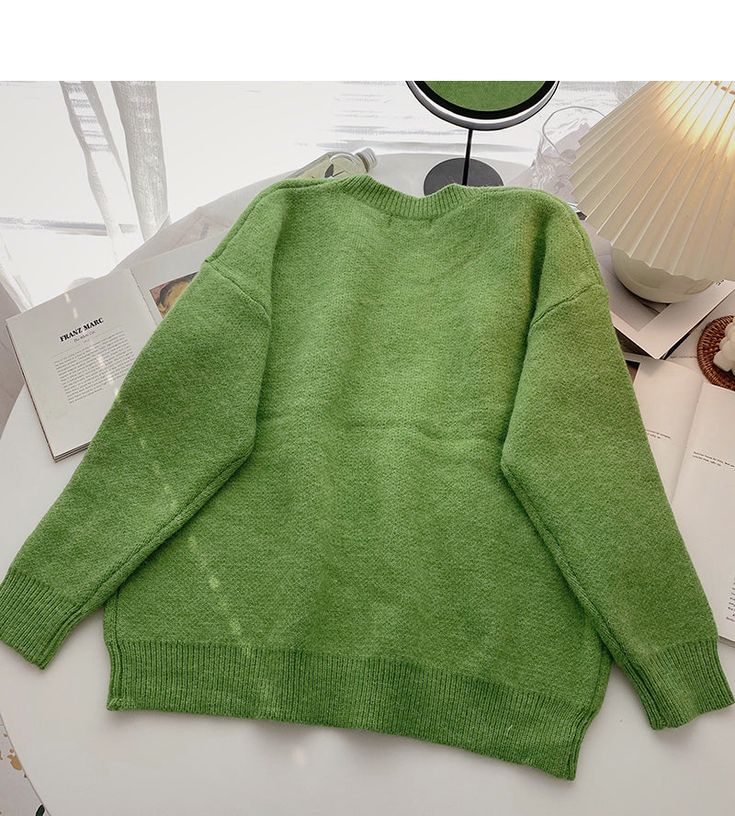 Style: commuting Size: one size Color: Green Korean Age, Loose Long Sleeve, Long Sleeve Pullover, Long Sleeve, Green, Color