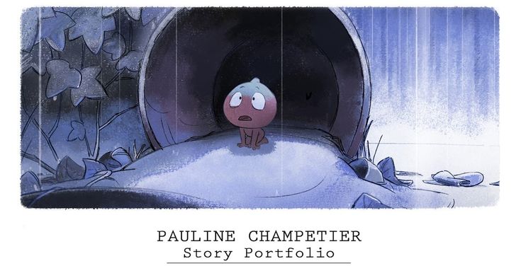 an image of a cartoon character looking out from a tunnel with the words pauline chapetier story potfolio