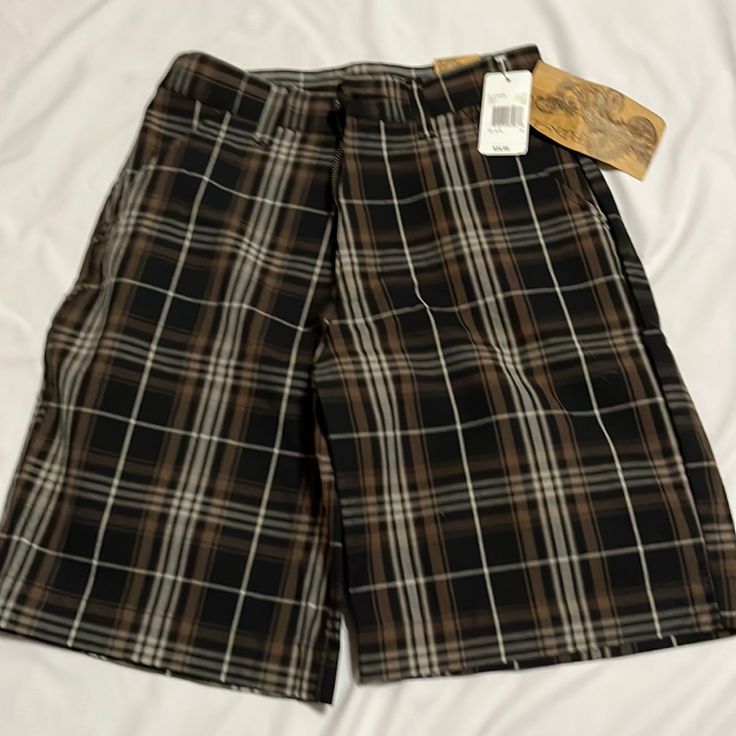 New With Tags Size 10 Color - Black/Brown/White Pockets On Each Side And In Back 60% Cotton/ 40% Polyester From Smoke Free And Animal Free Home Brown Cotton Shorts For Streetwear, Brown Short Bottoms For Streetwear, Brown Streetwear Shorts, Casual Brown School Bottoms, Casual Brown Bottoms For School, Skater Shorts, Boys Cargo Shorts, Grey Plaid, Brown Plaid