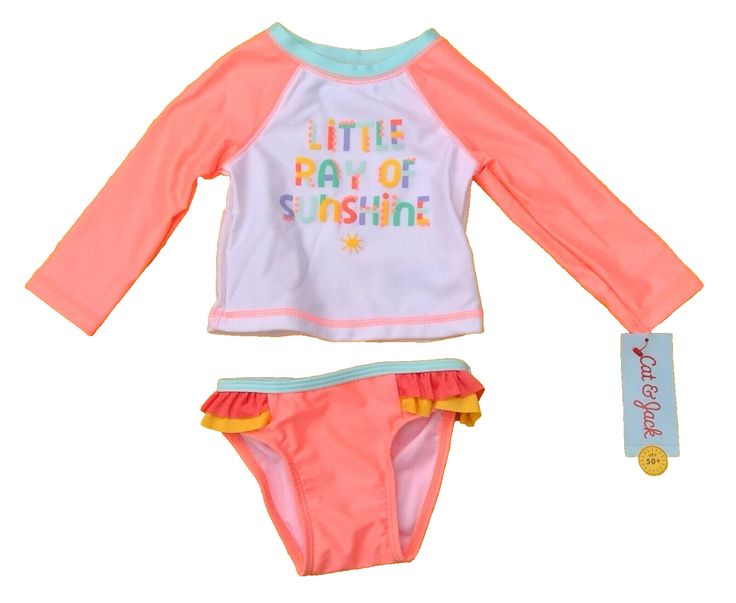 Cat & Jack baby girl's size 12 Months long sleeve, rash guard swimsuit.   It's a 2-piece that has a UPF 50.   The front says, 'Little Ray of Sunshine'.   Body:  83% recycled polyester/17% spandex   Lining:  Recycled Polyester   New with tags.   Please email questions.  We do combine shipping.   Thank you for your interest.  Have a great day! Long Sleeve Swim, Rashguard Swimsuit, Disney Handbags, Long Sleeve Swimsuit, Baby & Toddler Clothing, Cat & Jack, Rash Guard, Have A Great Day, Upf 50