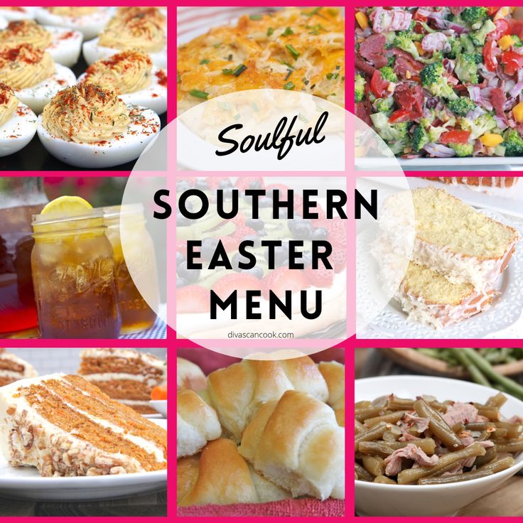 a collage of different types of food with the words southern easter menu on it