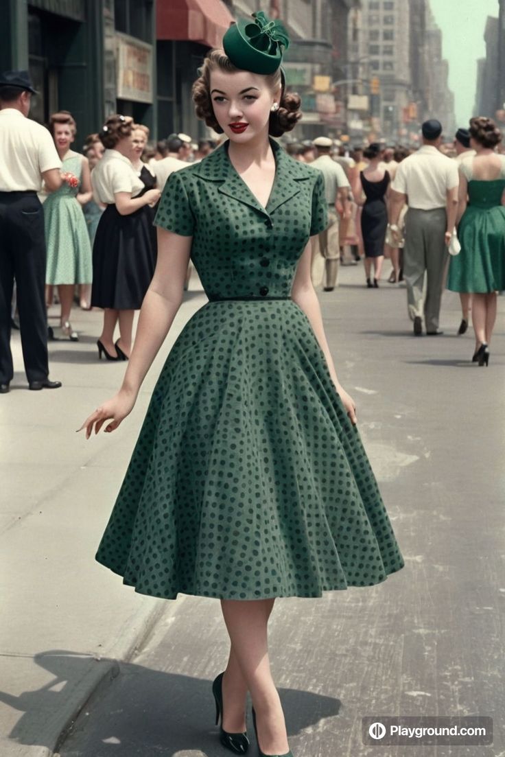 1950s Fashion Housewife, 1940-1950 Fashion, Early 1960s Fashion Women, Vintage Womens Fashion 1950s, 1950 Housewife Dress, 1950s Style Dresses With Buttons For Spring, Fitted Full Skirt Dress In 1950s Style, Fashion In The 50s, 1940s Outfits For Women