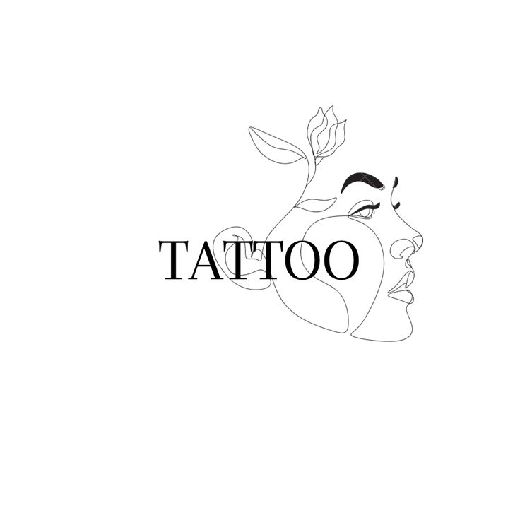 the word tattoo written in black and white with an image of a woman's face