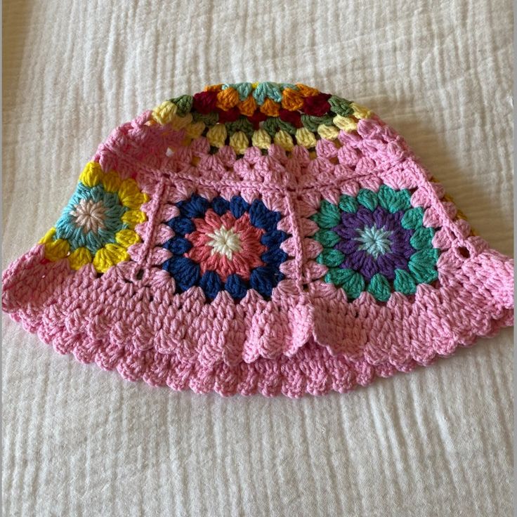 Handmade Vintage Crochet Bucket Hat. Never Worn! One Size. Pink Crochet Hat, Fun Style, Yellow Adjustable Crochet Hat For Spring, Spring Adjustable Yellow Crochet Hat, Yellow Crochet Hat For Spring, Adjustable Yellow Crochet Hat For Spring, Yellow Knitted Crochet Hat For Spring, Trendy Crochet Sun Hat, Cute Crochet Vacation Hat, One Size, Cute Crochet Hat For Vacation (one Size)